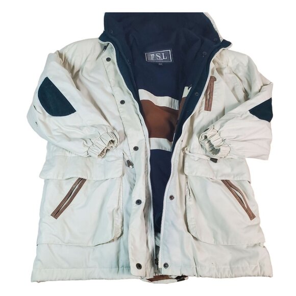 FSL Vintage White Winter Parka Jacket With Hood & Multiple Pockets - Picture 1 of 11